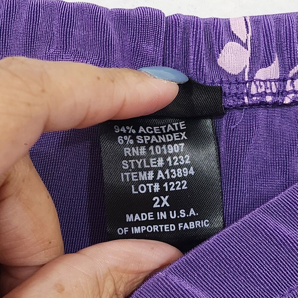 Citiknits Purple Floral Slinky Textured Midi Skirt Stretch Plus 2X Whimsygoth - Picture 6 of 10